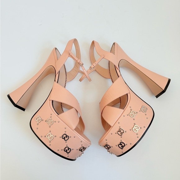 Gucci Pink Leather GG logo studded Platform Janaya high Heel sandals EU 42 - Picture 7 of 15